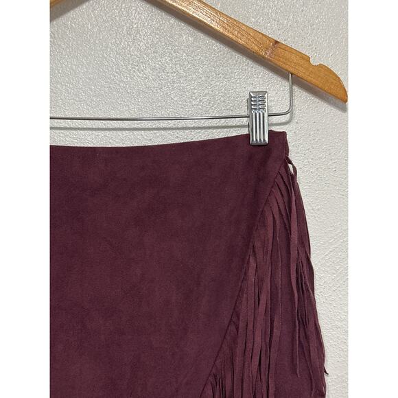 VTG Express Asymmetrical Fringe Mini Midi Skirt 4 Plum City Boho Country Western - Picture 5 of 12